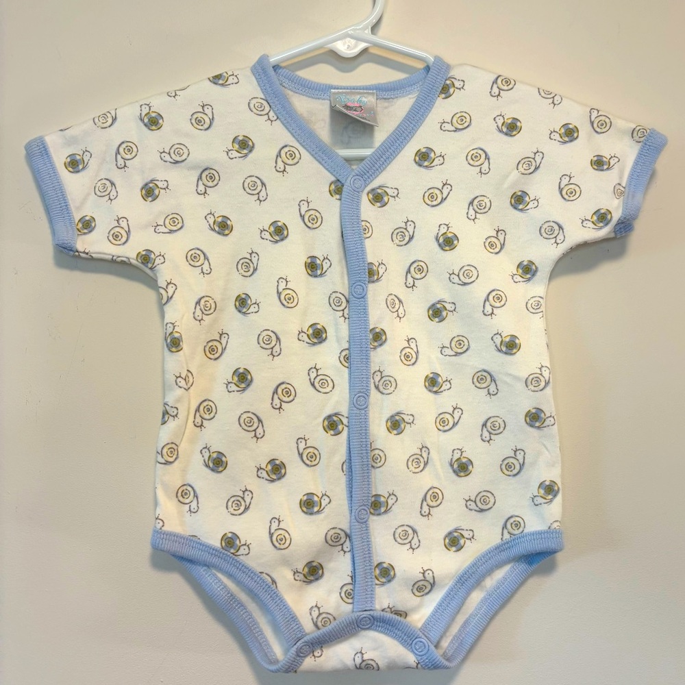 Vintage Baby Sprockets White Short Sleeve Bodysuit Snail Print 6-9 Months